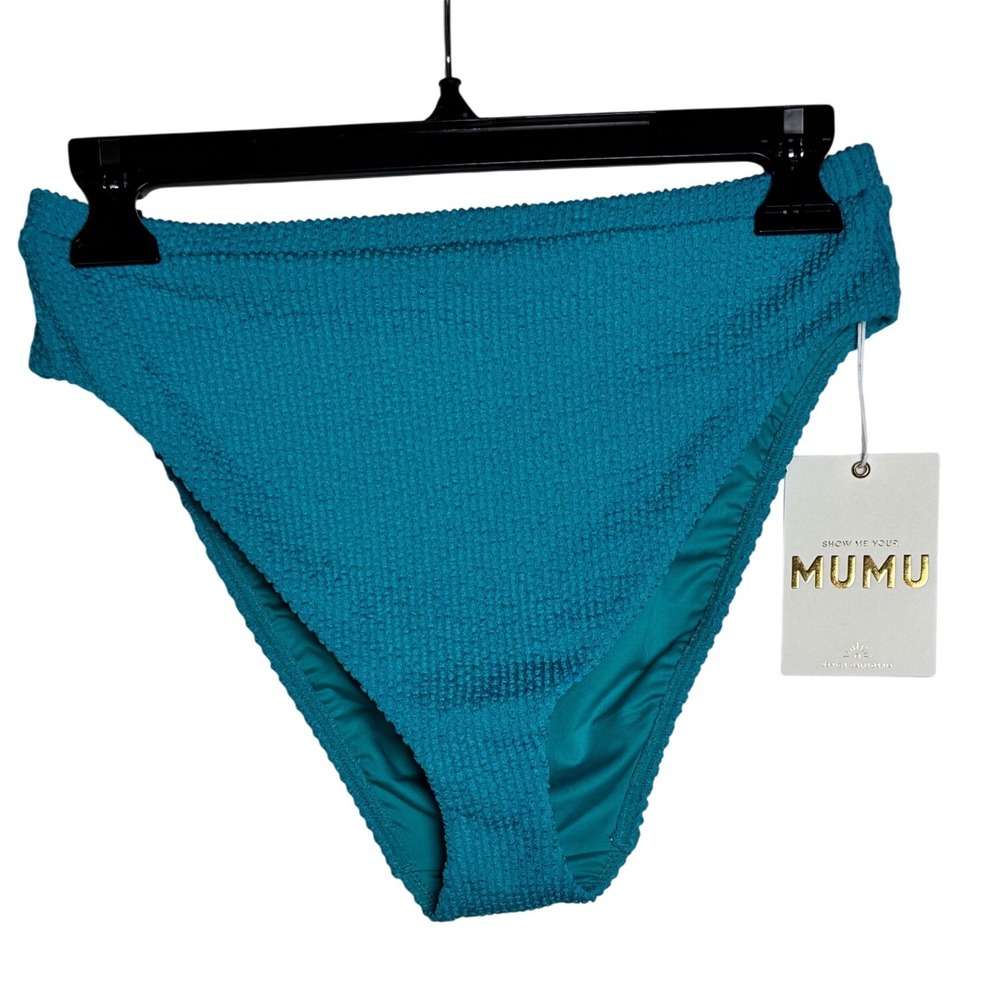 Show Me Your Mumu Teal Blue Smocked High Waisted Bikini Bottoms Small NWT
